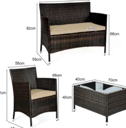 4-teiliges Gartenmöbel Set Polyrattan Balkonmöbel Set mit Sitzkissen Braun