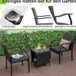 3-teiliges Gartenmöbel Set Rattan Balkonset mit 2 Stühlen und Tisch Gemischtes Braun
