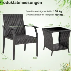 3-teiliges Gartenmöbel Set Rattan Balkonset mit 2 Stühlen und Tisch Gemischtes Braun