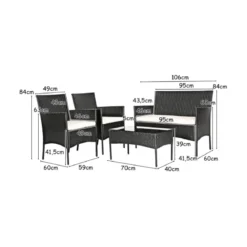 4 teiliges Gartenmöbel Set Rattan Balkonmöbel Set mit Sitzkissen für 4 Personen