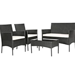 4 teiliges Gartenmöbel Set Rattan Balkonmöbel Set mit Sitzkissen für 4 Personen