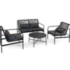 4-teiliges Gartenmöbel Sitzgruppe aus PE-Ratten mit Zweisitzer 2 Sessel & Couchtisch Grau
