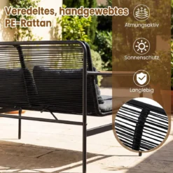 4-teiliges Gartenmöbel Sitzgruppe aus PE-Ratten mit Zweisitzer 2 Sessel & Couchtisch Grau