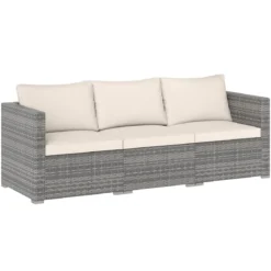 3-teiliges Gartensofa Set Lounge Sofa 3 Sitzer aus PE Rattan Modulares Sofa mit weichen Kissen Weiß