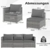 3-teiliges Gartensofa Set Lounge Sofa 3 Sitzer aus PE Rattan Modulares Sofa mit weichen Kissen Grau