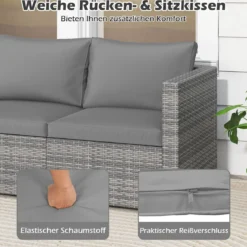 3-teiliges Gartensofa Set Lounge Sofa 3 Sitzer aus PE Rattan Modulares Sofa mit weichen Kissen Grau