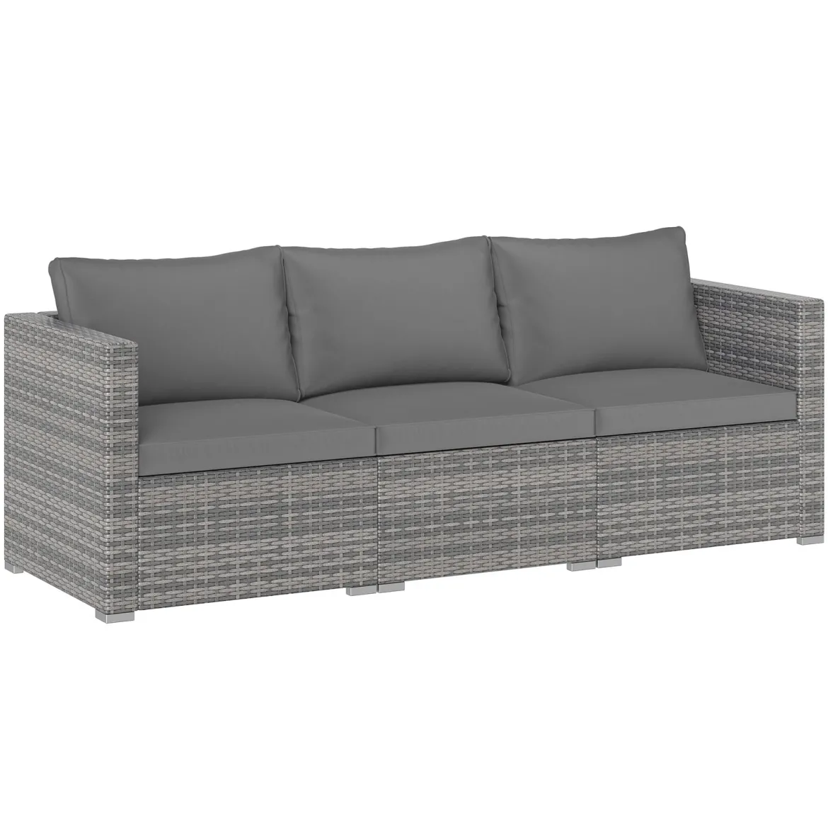 3-teiliges Gartensofa Set Lounge Sofa 3 Sitzer aus PE Rattan Modulares Sofa mit weichen Kissen Grau