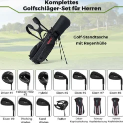 11 Teiliges Golfschläger Set für Rechtshänder mit Golftasche Golf Set Golfschlägersätze Stand Bag