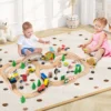 78 teiliges Kinder Eisenbahn Set 5 in 1 Holz Eisenbahntisch mit Umkehrbarer Tischplatte & Tafel