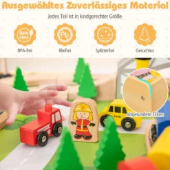 78 teiliges Kinder Eisenbahn Set 5 in 1 Holz Eisenbahntisch mit Umkehrbarer Tischplatte & Tafel