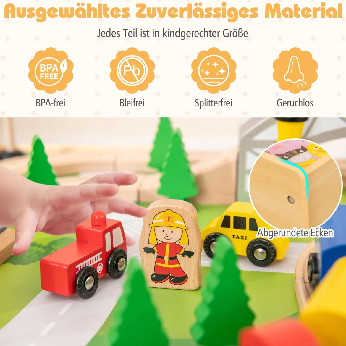 78 teiliges Kinder Eisenbahn Set 5 in 1 Holz Eisenbahntisch mit Umkehrbarer Tischplatte & Tafel
