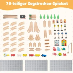 78 teiliges Kinder Eisenbahn Set 5 in 1 Holz Eisenbahntisch mit Umkehrbarer Tischplatte & Tafel
