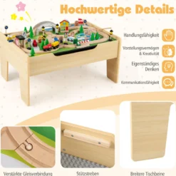 78 teiliges Kinder Eisenbahn Set 5 in 1 Holz Eisenbahntisch mit Umkehrbarer Tischplatte & Tafel