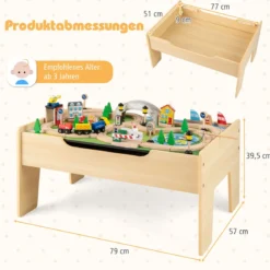 78 teiliges Kinder Eisenbahn Set 5 in 1 Holz Eisenbahntisch mit Umkehrbarer Tischplatte & Tafel