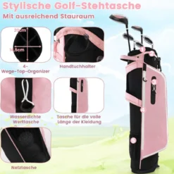 6-teiliges Kinder Golfschläger Set mit Golftasche & Regenhaube für Kinder von 11-13 Jahren Rosa