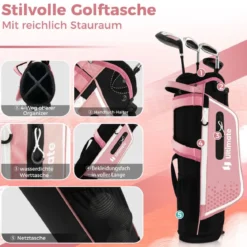 4-teiliges Kinder Golfschläger Set mit Golftasche & Regenhaube für Kinder von 5-7 Jahren Rosa