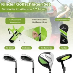 4-teiliges Kinder Golfschläger Set mit Golftasche & Regenhaube für Kinder von 5-7 Jahren Grün