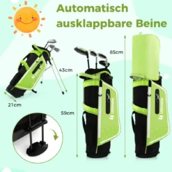 4-teiliges Kinder Golfschläger Set mit Golftasche & Regenhaube für Kinder von 5-7 Jahren Grün