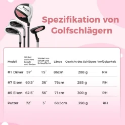 4-teiliges Kinder Golfschläger Set mit Golftasche & Regenhaube für Kinder von 8-10 Jahren Rosa