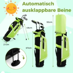4-teiliges Kinder Golfschläger Set mit Golftasche & Regenhaube für Kinder von 8-10 Jahren Grün