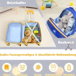 2-teiliges Kinderkoffer-Set mit Astronautenmuster Rucksack & Koffer 27 x 20 x 43 cm Dunkelblau
