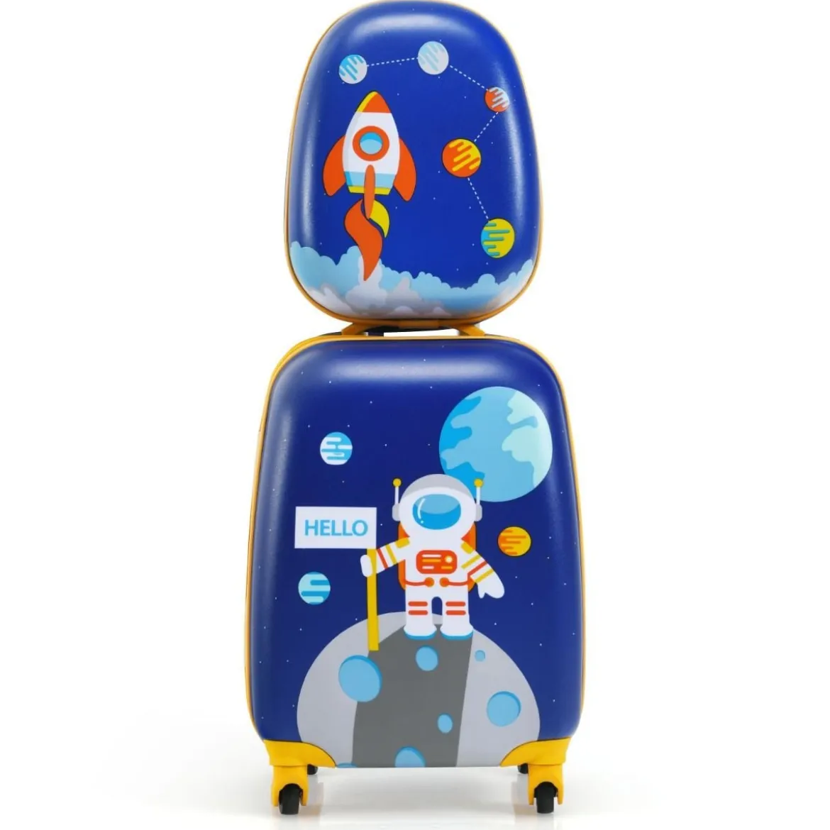 2-teiliges Kinderkoffer-Set mit Astronautenmuster Rucksack & Koffer 27 x 20 x 43 cm Dunkelblau