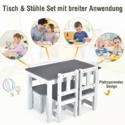 4 teiliges Kindersitzgruppe Holz Sitzgruppe Kinder Kindertischgruppe Grau + Weiß