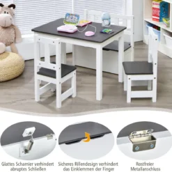 4 teiliges Kindersitzgruppe Holz Sitzgruppe Kinder Kindertischgruppe Grau + Weiß