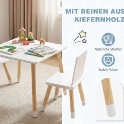 3-teiliges Kindersitzgruppe Holz Kindertisch und 2 Stühle Kinder Aktivitätstisch Weiß