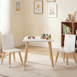 3-teiliges Kindersitzgruppe Holz Kindertisch und 2 Stühle Kinder Aktivitätstisch Weiß