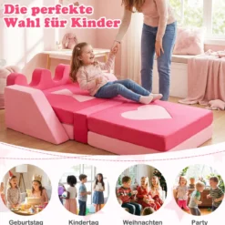 14-teiliges Kinder-Spielsofa modularer Kinderspielcouch ab 3 Jahren weiches Indoor-Kriechspielsofa Rosa