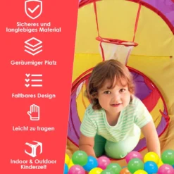 7 teiliges Kinderzelt Spielzelt & Tunnel Spielhaus mit 200 Marine Bälle Bunt