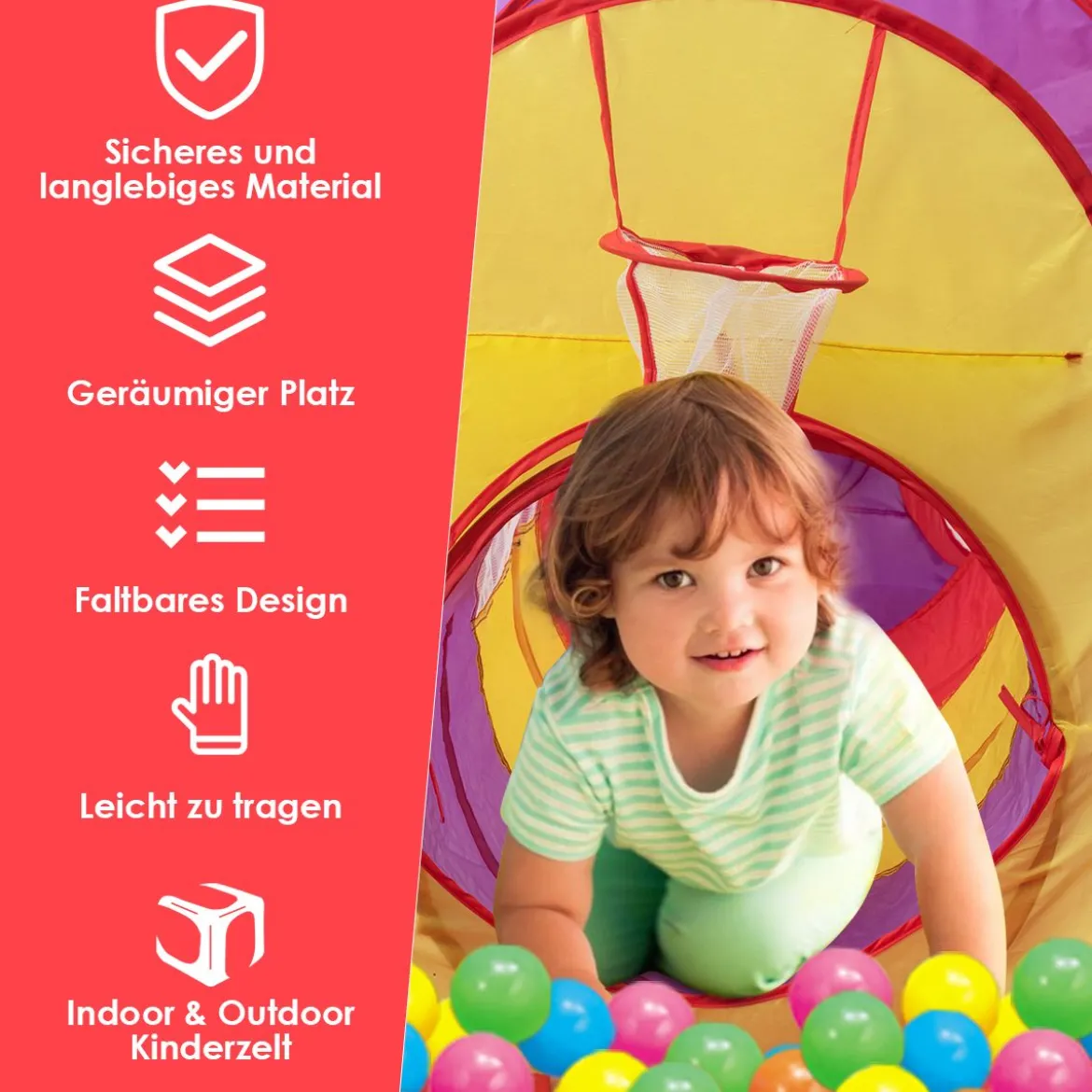 7 teiliges Kinderzelt Spielzelt & Tunnel Spielhaus mit 200 Marine Bälle Bunt