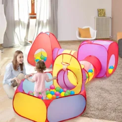 7 teiliges Kinderzelt Spielzelt & Tunnel Spielhaus mit 200 Marine Bälle Bunt