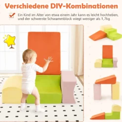 5-teiliges Kletter- & Krabbelspielset weiche Kletterblöcke mit Bällebad (ohne Bälle) maschinenwaschbaren Bezüge Bunt