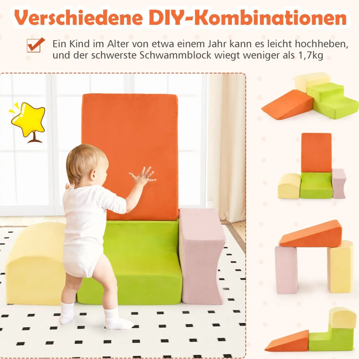 5-teiliges Kletter- & Krabbelspielset weiche Kletterblöcke mit Bällebad (ohne Bälle) maschinenwaschbaren Bezüge Bunt