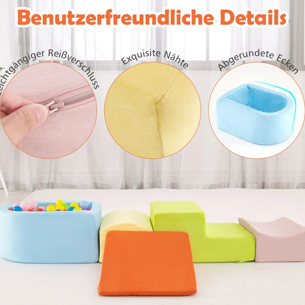 5-teiliges Kletter- & Krabbelspielset weiche Kletterblöcke mit Bällebad (ohne Bälle) maschinenwaschbaren Bezüge Bunt