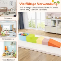 5-teiliges Kletter- & Krabbelspielset weiche Kletterblöcke mit Bällebad (ohne Bälle) maschinenwaschbaren Bezüge Bunt