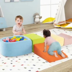 5-teiliges Kletter- & Krabbelspielset weiche Kletterblöcke mit Bällebad (ohne Bälle) maschinenwaschbaren Bezüge Bunt