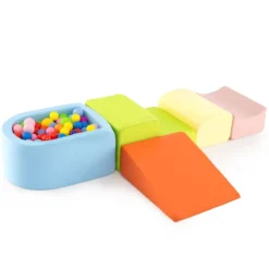 5-teiliges Kletter- & Krabbelspielset weiche Kletterblöcke mit Bällebad (ohne Bälle) maschinenwaschbaren Bezüge Bunt