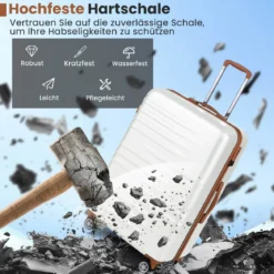 3-teiliges Kofferset Hartschalen Kofferset mit TSA-Schloss Teleskop-Aluminiumgriff & 4 Rollen Weiß