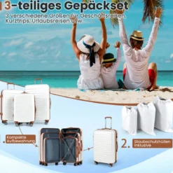 3-teiliges Kofferset Hartschalen Kofferset mit TSA-Schloss Teleskop-Aluminiumgriff & 4 Rollen Weiß