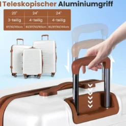 3-teiliges Kofferset Hartschalen Kofferset mit TSA-Schloss Teleskop-Aluminiumgriff & 4 Rollen Weiß