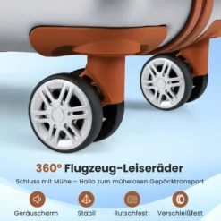 3-teiliges Kofferset Hartschalen Kofferset mit TSA-Schloss Teleskop-Aluminiumgriff & 4 Rollen Silber