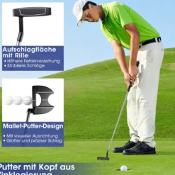 9-teiliges komplettes Golfschlägerset für rechtshändig spielende Herren, inklusive Driver aus Zinklegierung Grau