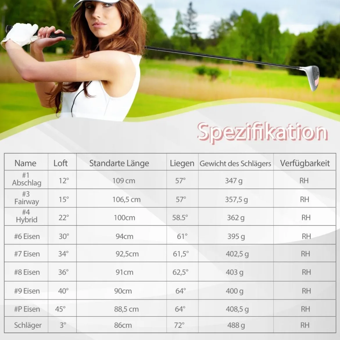 9-teiliges Komplettes Golfschlägerset für Rechtshändig Spielende Damen mit Schlägerhauben