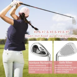 9-teiliges Komplettes Golfschlägerset für Rechtshändig Spielende Damen mit Schlägerhauben