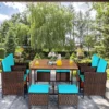 9-teiliges Möbel-Set platzsparende Garten Esssitzgruppe mit Abnehmbaren Kissen Türkis