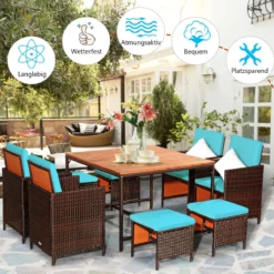 9-teiliges Möbel-Set platzsparende Garten Esssitzgruppe mit Abnehmbaren Kissen Türkis