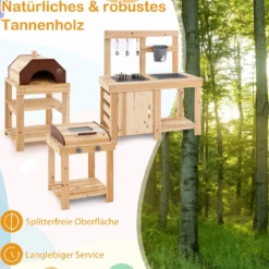 3-teiliges Outdoor-Küchenset Matschküche aus Holz BBQ-Grill und Pizzaofen mit Wasserkasten